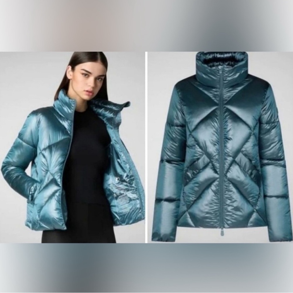 SAVE THE DUCK Jacket Water Repellent Recycled Nylon Puffer Dusty Green size L - Picture 9 of 10
